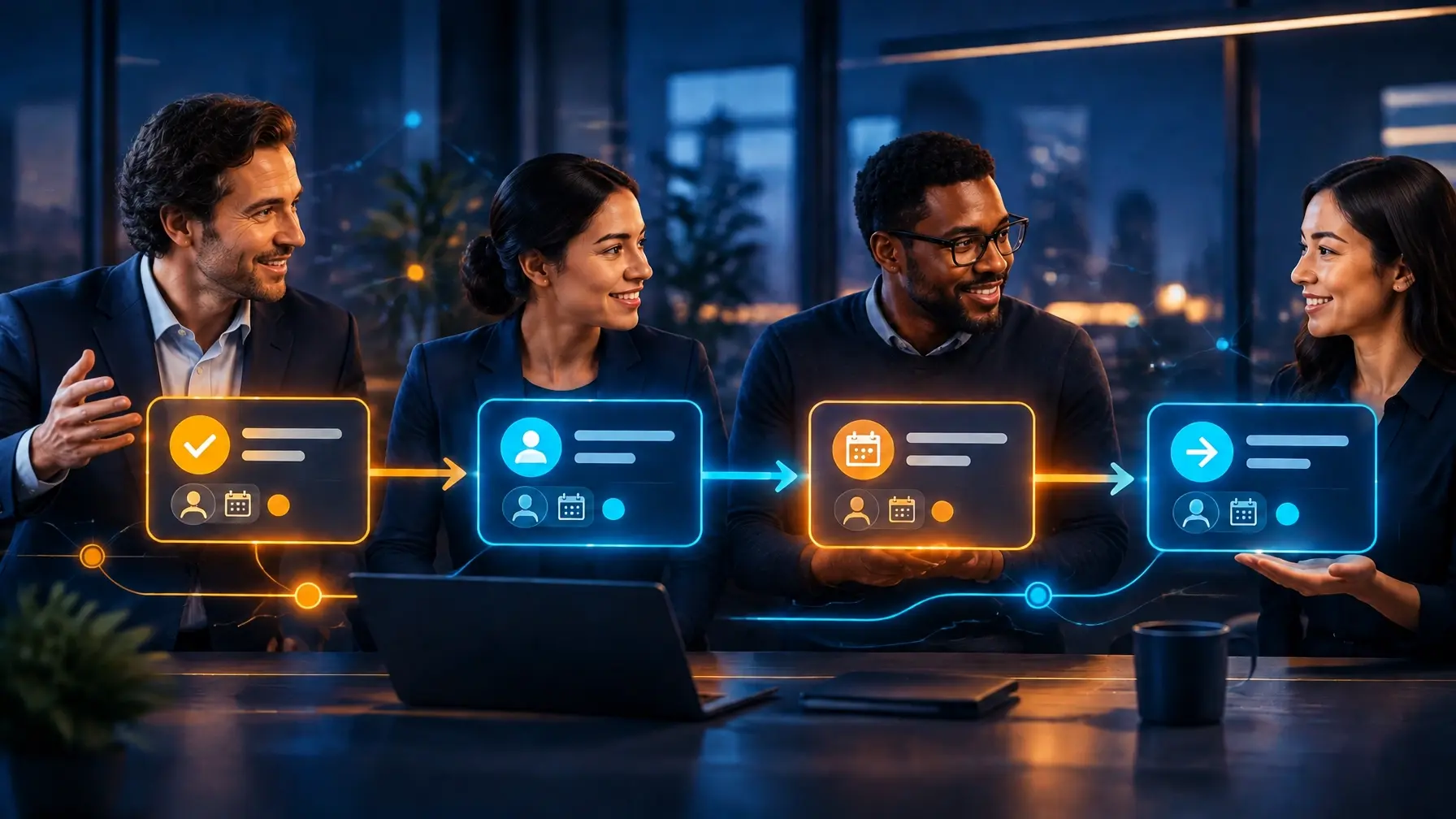 Organized workflow connecting a small-business team through clear communication and structured handoffs